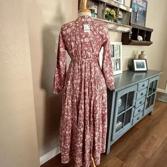 NWT Free People Womens Tiered Pappiet Midi Dress Current Rose Medium - Picture 10 of 16